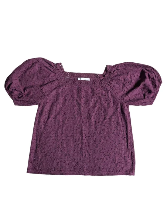 Loft Square Neck Lacey Blouse M Deep Plum Boho Romantic - Picture 2 of 12